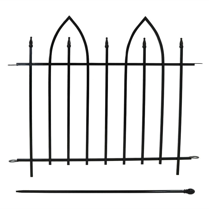 Sunnydaze Outdoor Lawn and Garden Metal Gothic Arch Style Decorative Border Fence Panel Set - 6' - Black - 2pk