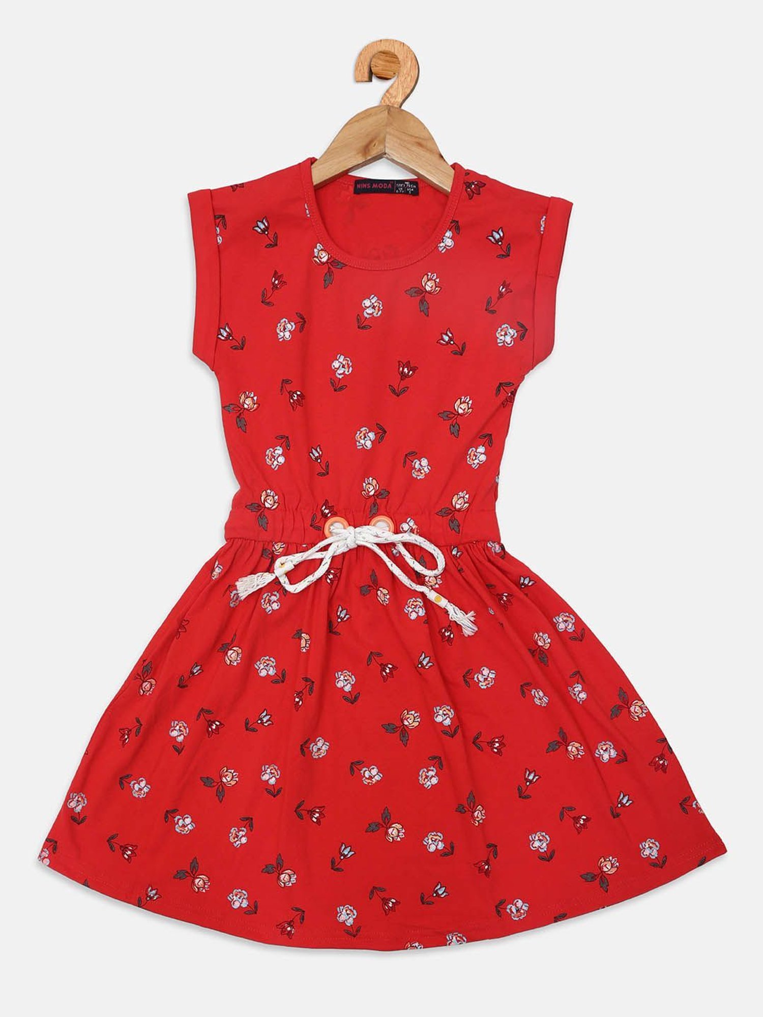 NINS MODA Kids Red Floral Print Dress