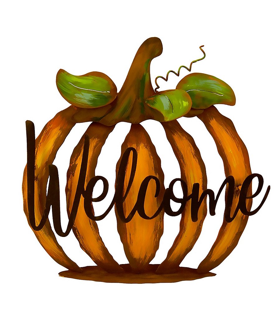 The Round Top Collection Festive Fall Collection Metal Cutout Welcome Pumpkin Sign