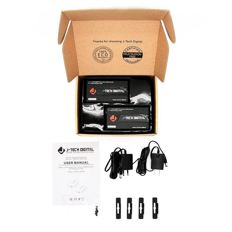 J-Tech Digital HDMI Extender Over Single Cat5e/6 Ethernet Cable with IR Up To 330 Feet 100m Supports 1080P HDCP One To Many Connecction (Receiver+Transmitter)