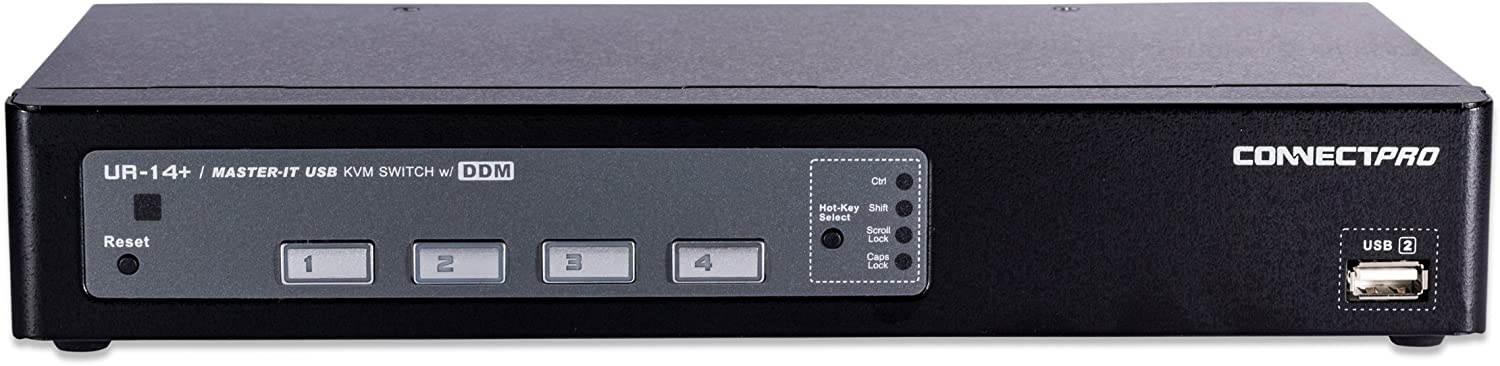 ConnectPro UR Series Kit USB VGA KVM Switch w/DDM & Multi-hotkey (4 Port, 10 ft)