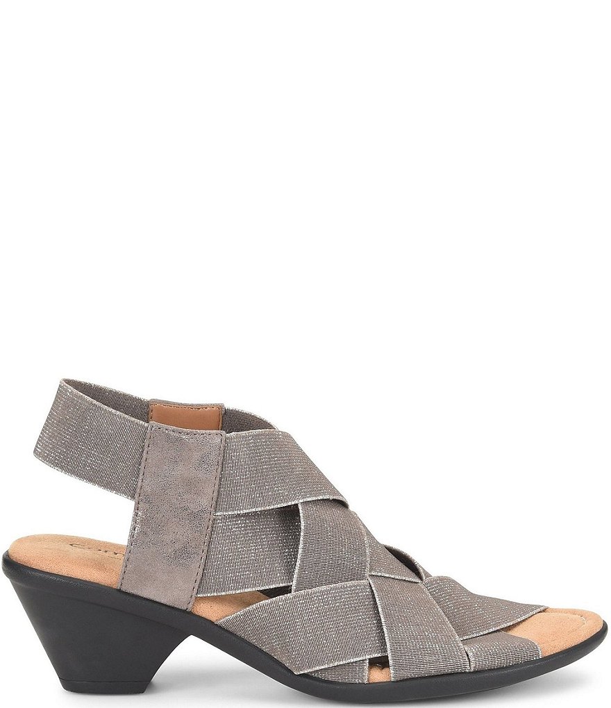Comfortiva Farrow Elastic & Metallic Suede Block Heel Sandals