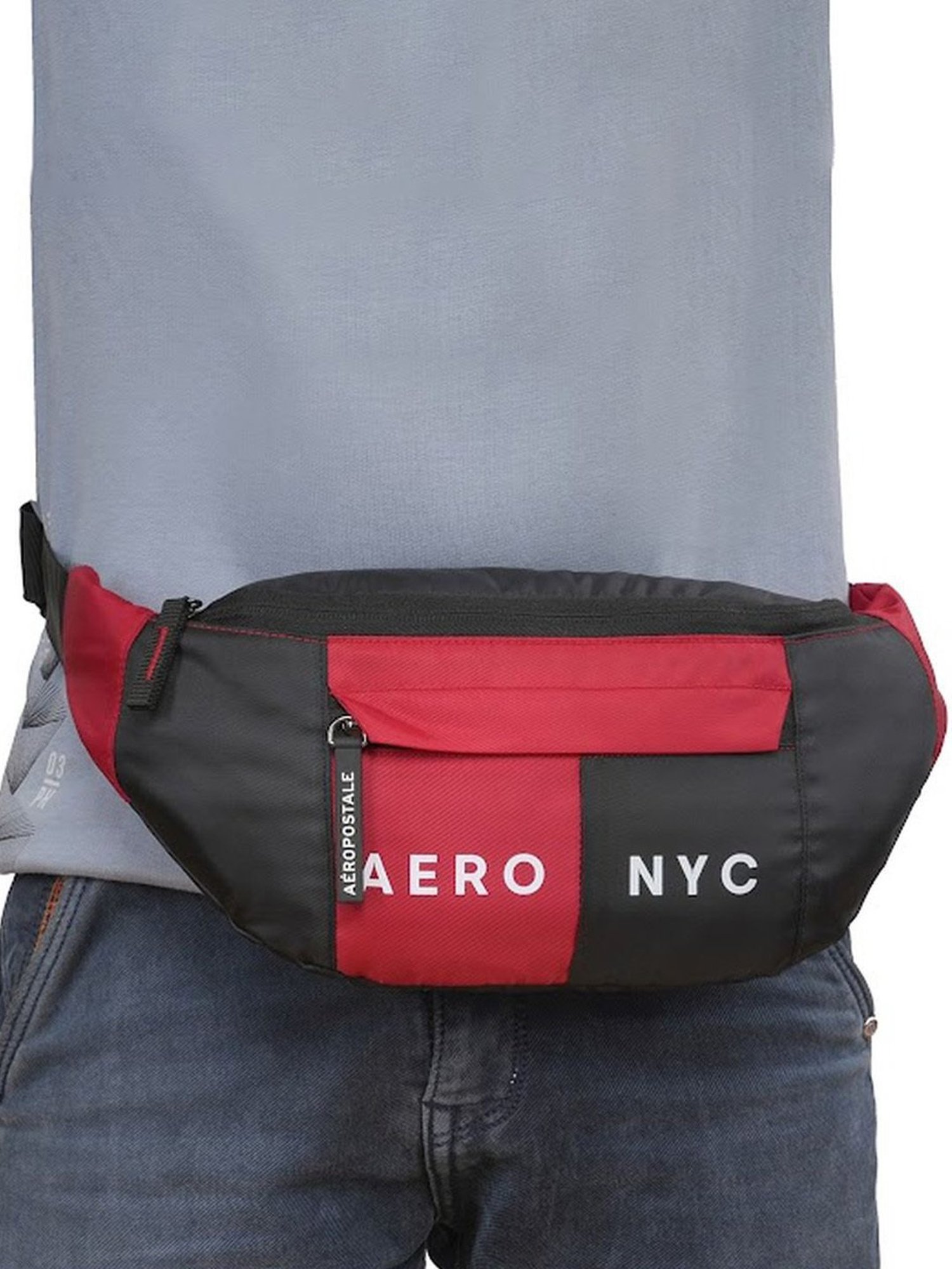 Aeropostale Carlin Red & Black Polyester Color Block Waist Pouch