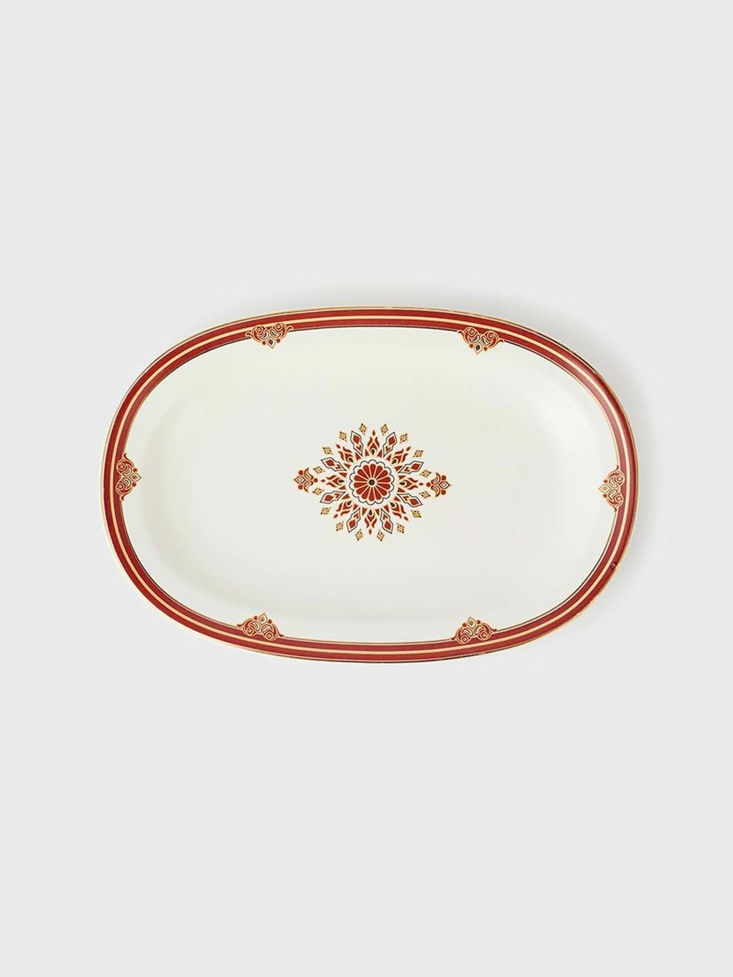 Fabindia Chitra Red Ceramic Large Oval Platter