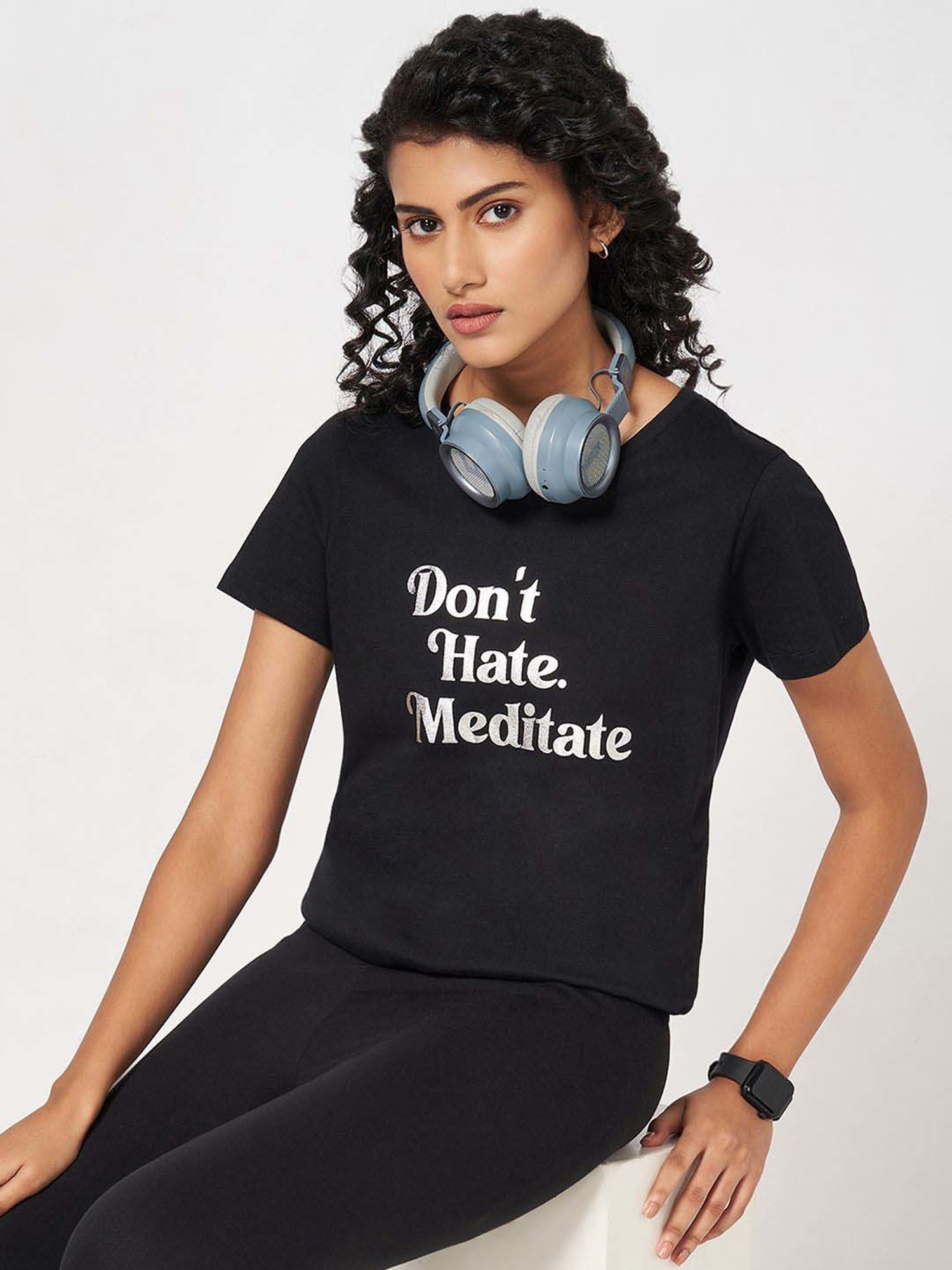 Ajile by Pantaloons Black Cotton Printed T-Shirt