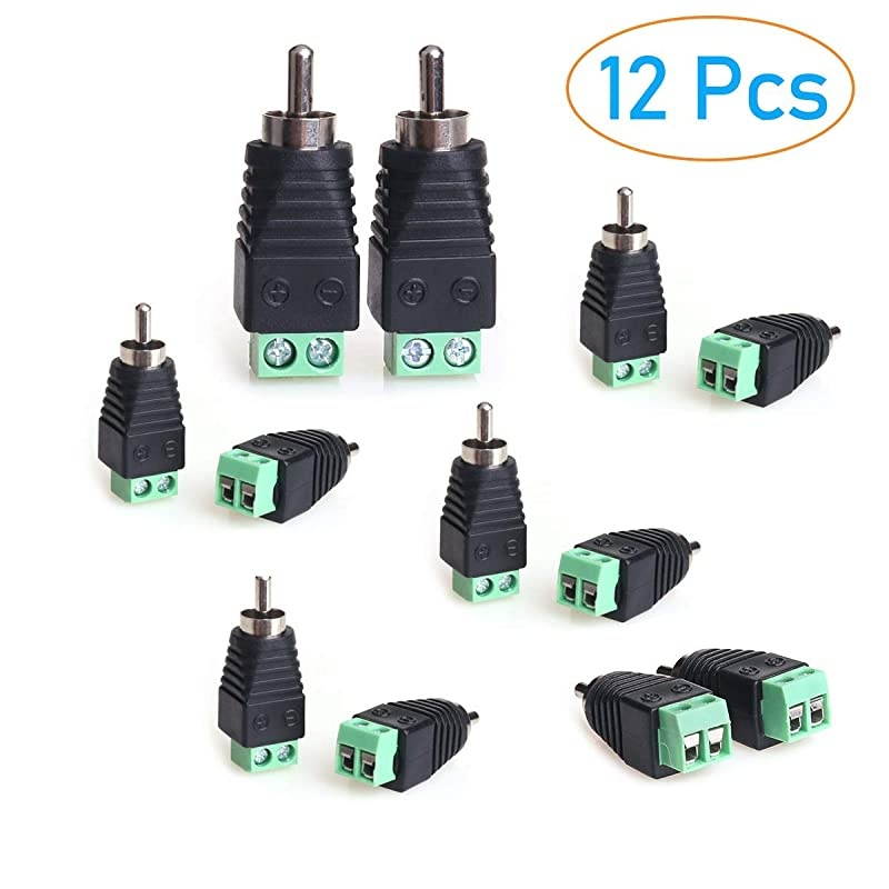 RCA Adapter 12 Pcs RCA to AV Screw Terminal Adapter Phono Plug Solderless Converter AudioVideo Connector Adapter CCTV Applications RCA Male Cable