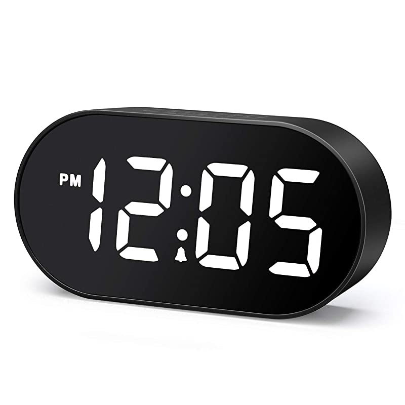 Digital LED Alarm Clock with Dimmer and Snooze 2 Level Alarm Volume Optional Large White Digit Display Bedside Clocks with USB Port Phone Charger Simple Operation White