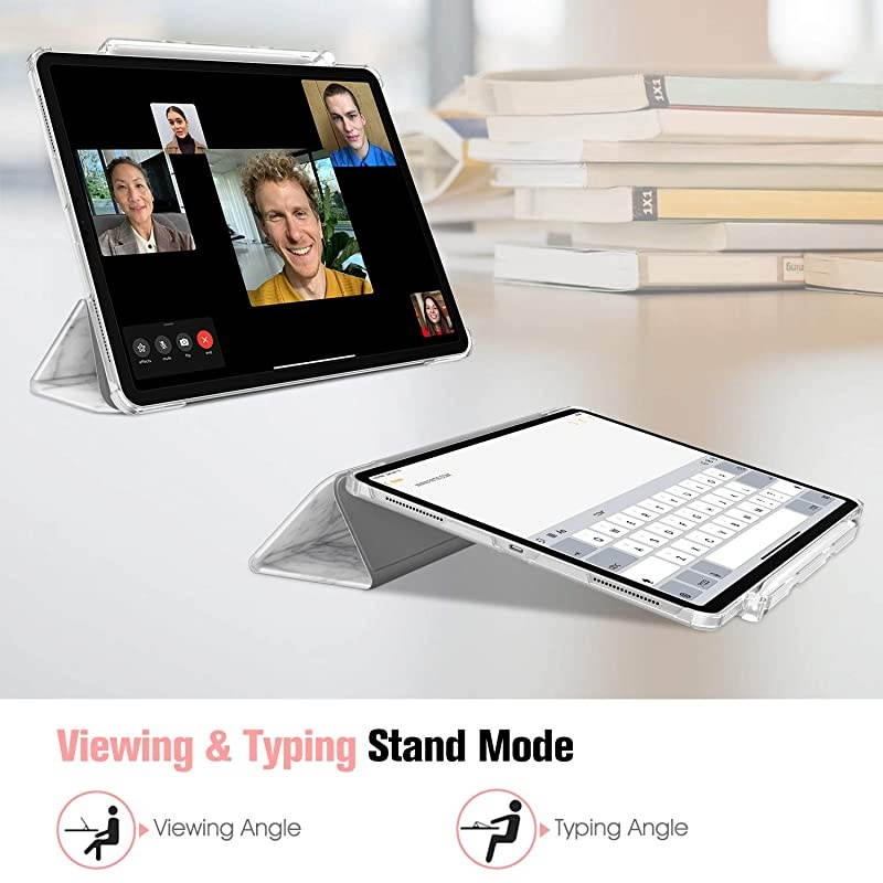 SlimShell Case for iPad Pro 12.9" 4th & 3rd Generation 2020/2018 with Pencil Holder - Lightweight Cover Translucent Frosted Stand Hard Back, Auto Wake/Sleep (Marble)