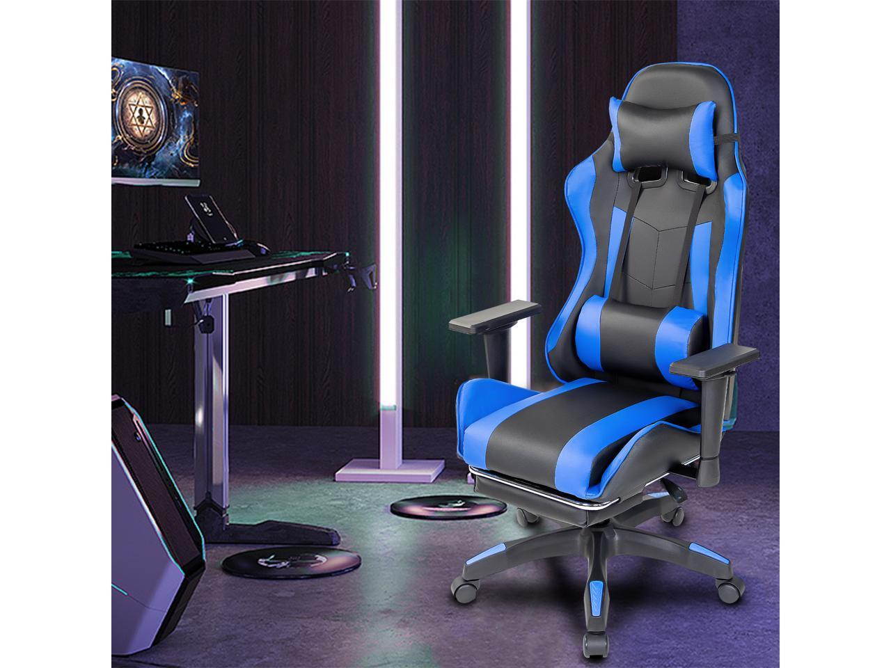 Weekan Gaming Chair Pu Leather Ergonomic Desk Racing Chair Height Adjustable Office Recliner With Removable Headrest Pillow and Massage Lumbar Cushion,Gray