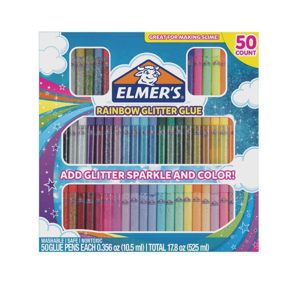 Elmer&rsquo;s Rainbow Glitter Glue Pen Set, Assorted Colors, 0.356 Ounces Each, 50 Count - Great For Making Slime