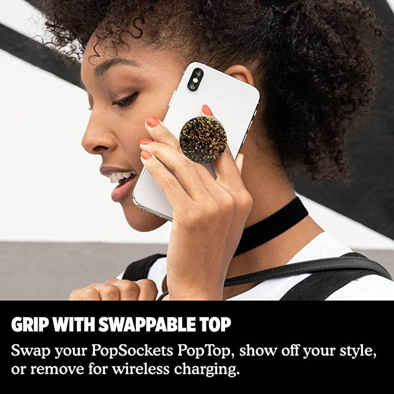 PopGrip with Swappable Top for Phones and Tablets - Gold Foil Confetti