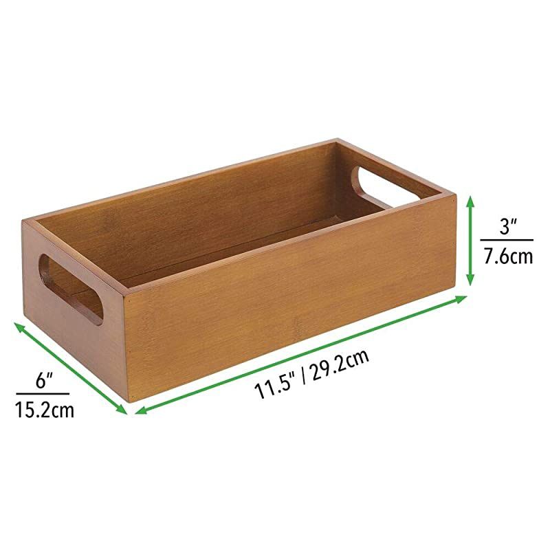 Bamboo Wood Compact Food Storage Bin with Handle for Kitchen Cabinet Pantry Shelf to Organize Seasoning Packets Powder Mixes Spices Packaged Snacks 2 Pack Brown