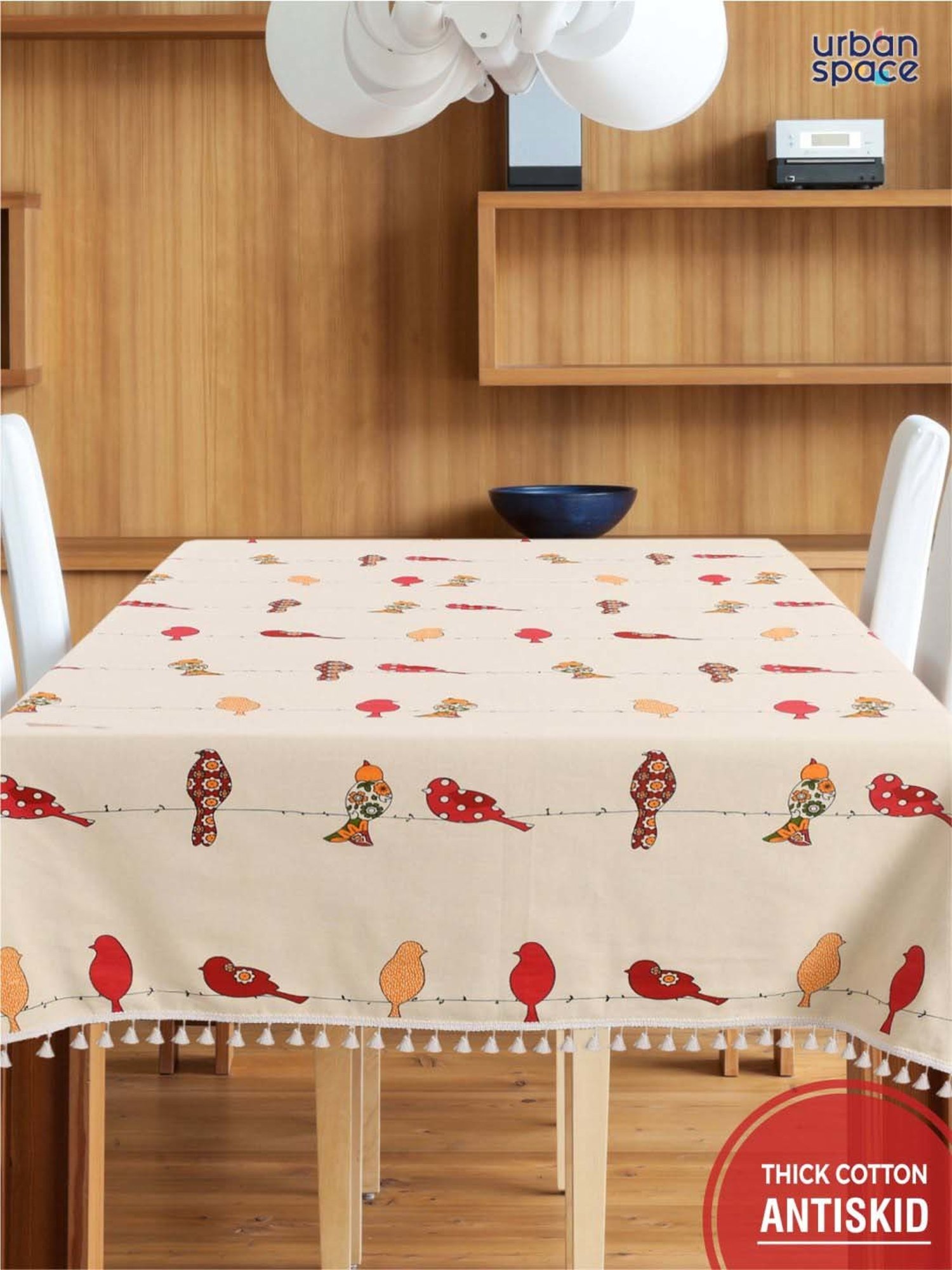 Urban Space Red Cotton 200 GSM 4 Seater Square Dining Table Cover