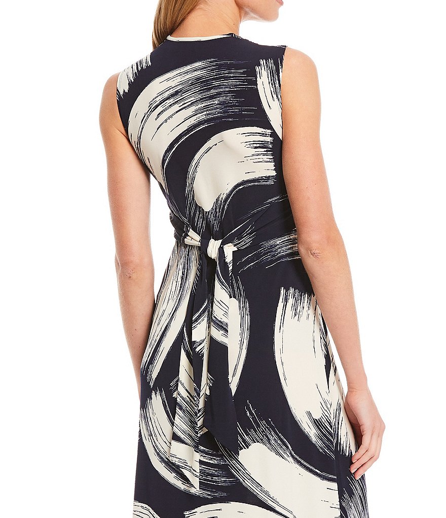 Eliza J Printed Jersey Knot Front Sleeveless Ankle Length Maxi Dress