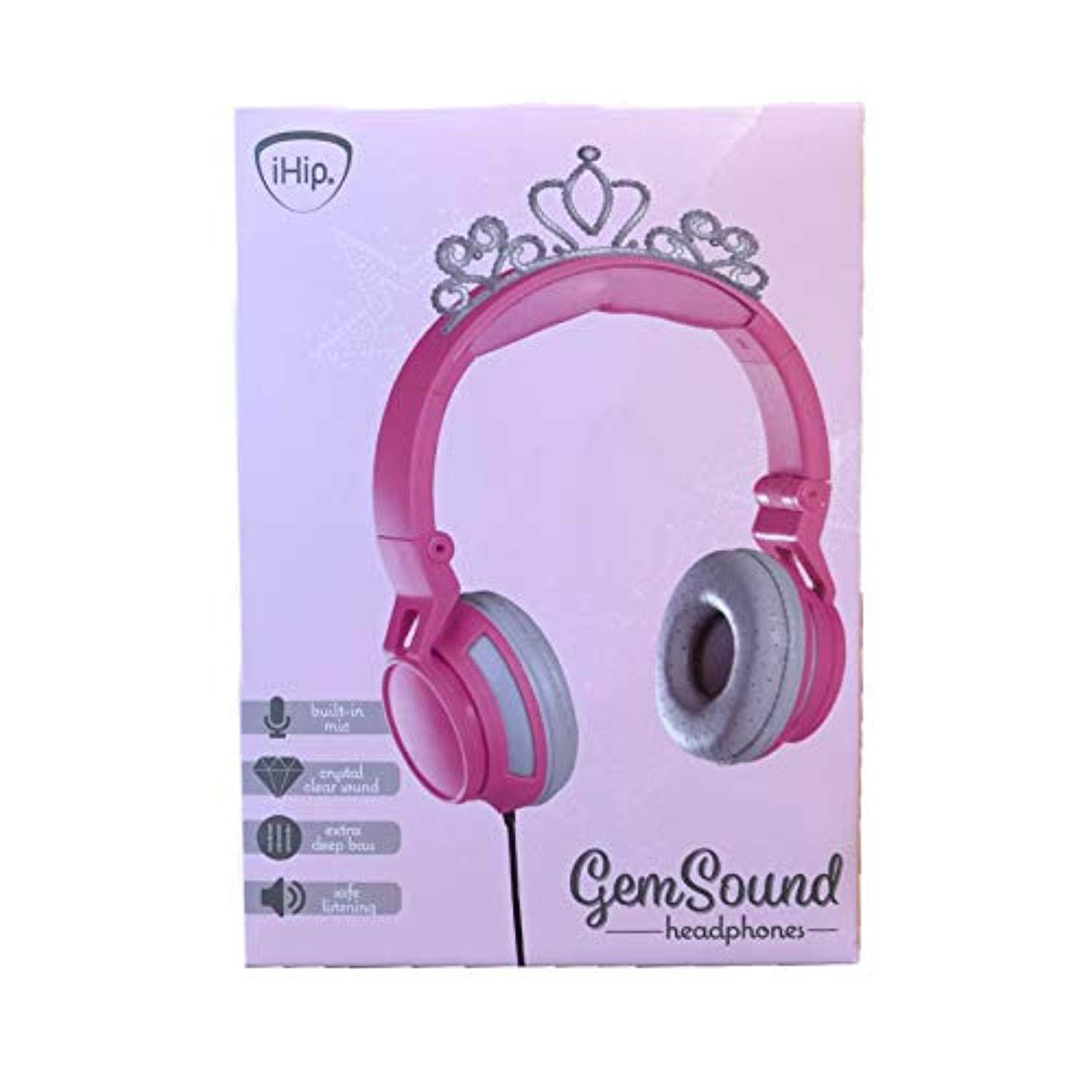 ihip girls pink tiara princess gem sound headphones