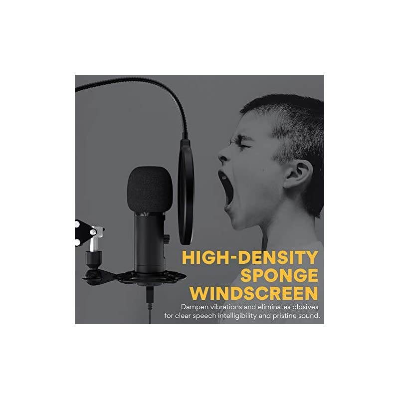 USB Microphone with Zero Latency Monitoring  AU-PM422 192KHZ/24BIT Professional Cardioid Condenser Mic with Touch Mute Button and Mic Gain Knob for Recording, Podcasting, Gaming, YouTube