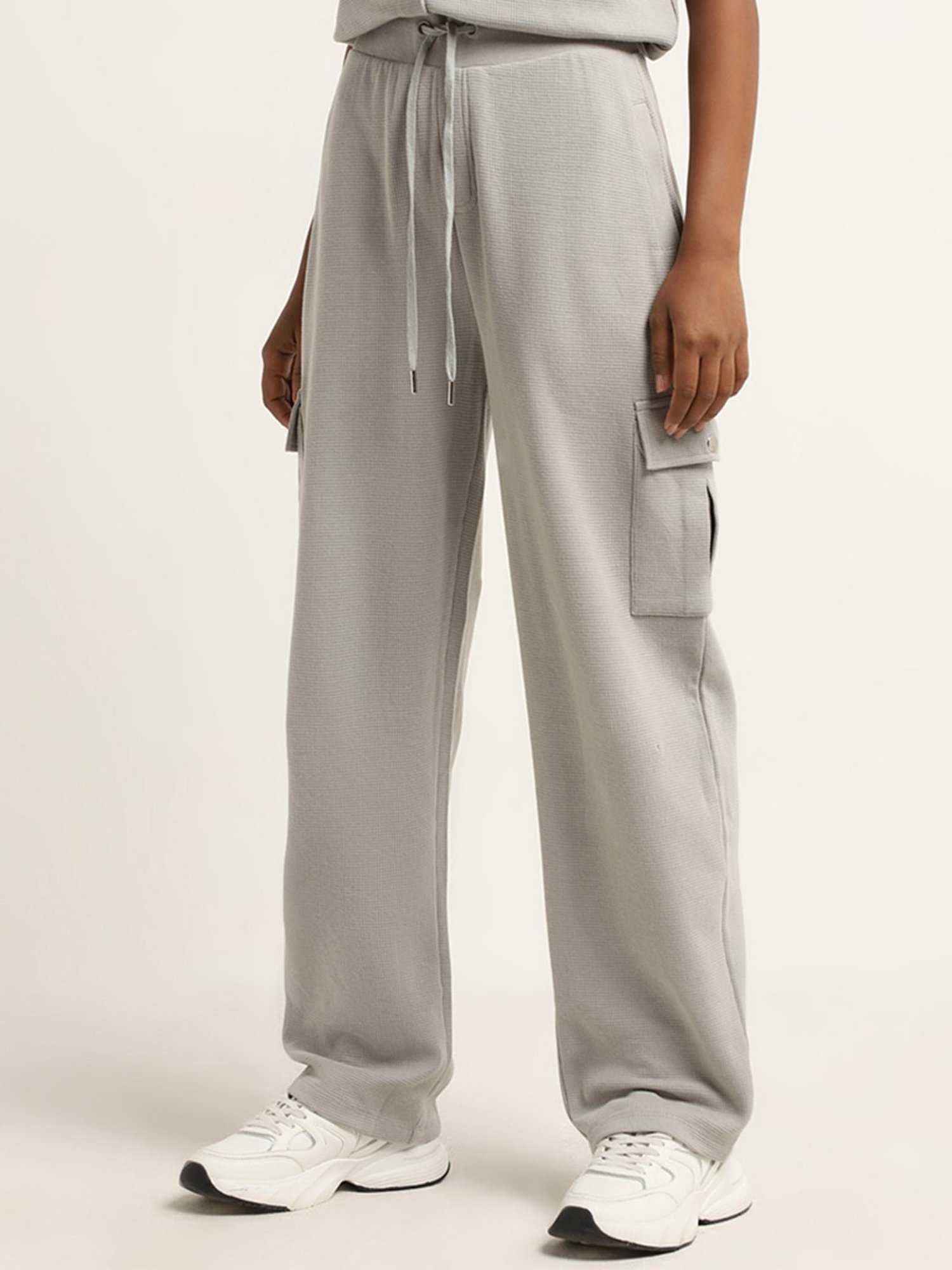 Studiofit by Westside Grey Waffle Textured High Rise Track Pants