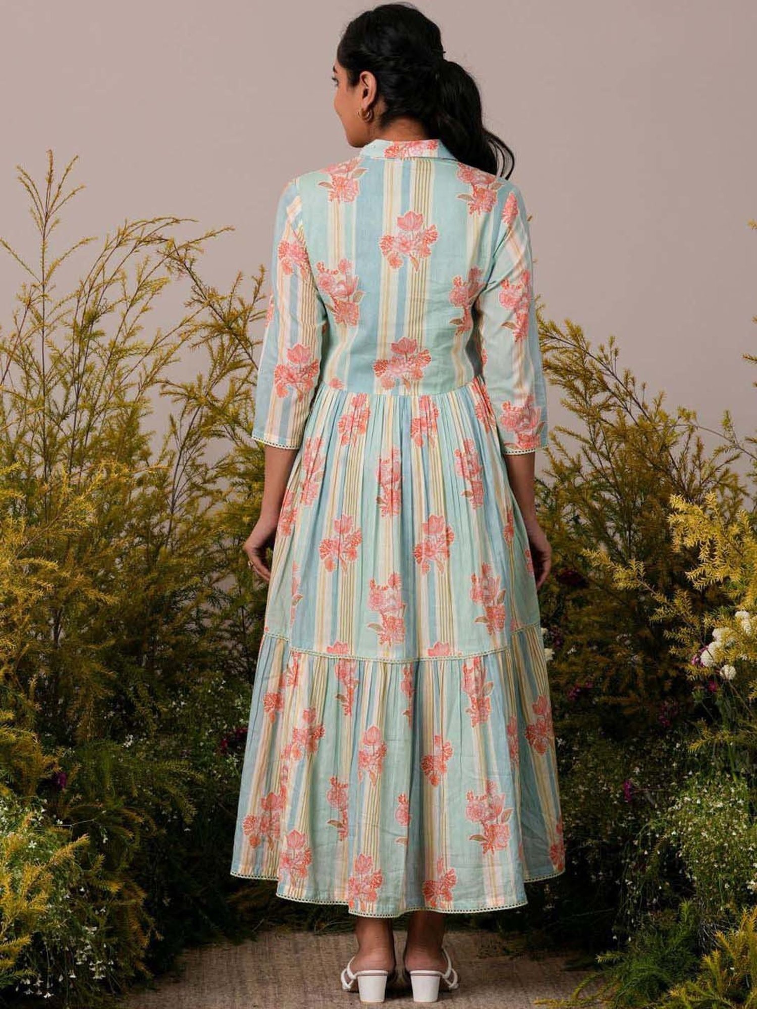 Libas Sea Green Cotton Printed Maxi Dress