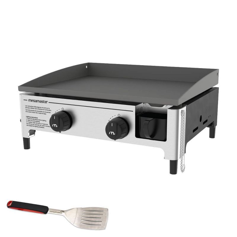Megamaster 820-0054FSP Portable 2 Burner Griddle Tabletop with Stainless Steel Spatula
