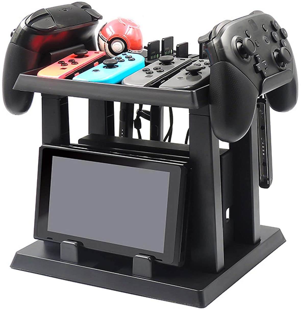 Multifunctional Game Storage Tower Game Disk Storage Tower Holder Stand for Nintendo Switch Console Accessory 2 Poke Ball Plus Controllers Stand Holder