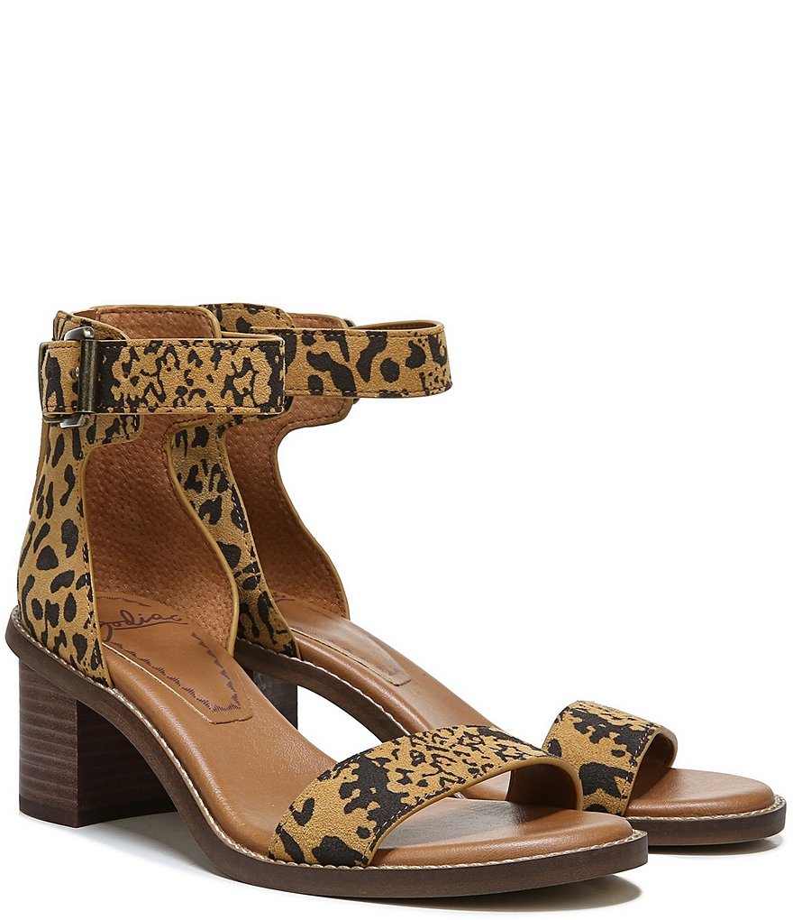 Zodiac Ilsa Leopard Printed Suede Ankle Strap Block Heel Sandals