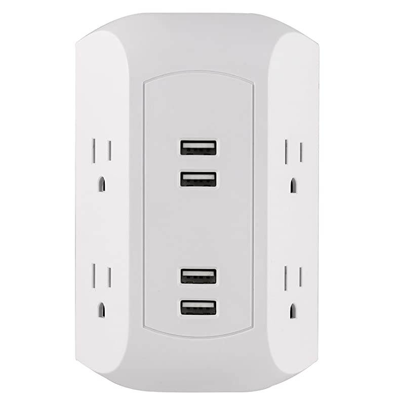 4 Outlet 4 USB Sur Protector Wall Outlet Power Adapter for iPhone 11ProMaxXSXRX8 iPad ProAirMini Samsung Galaxy Google Pixel White 43651