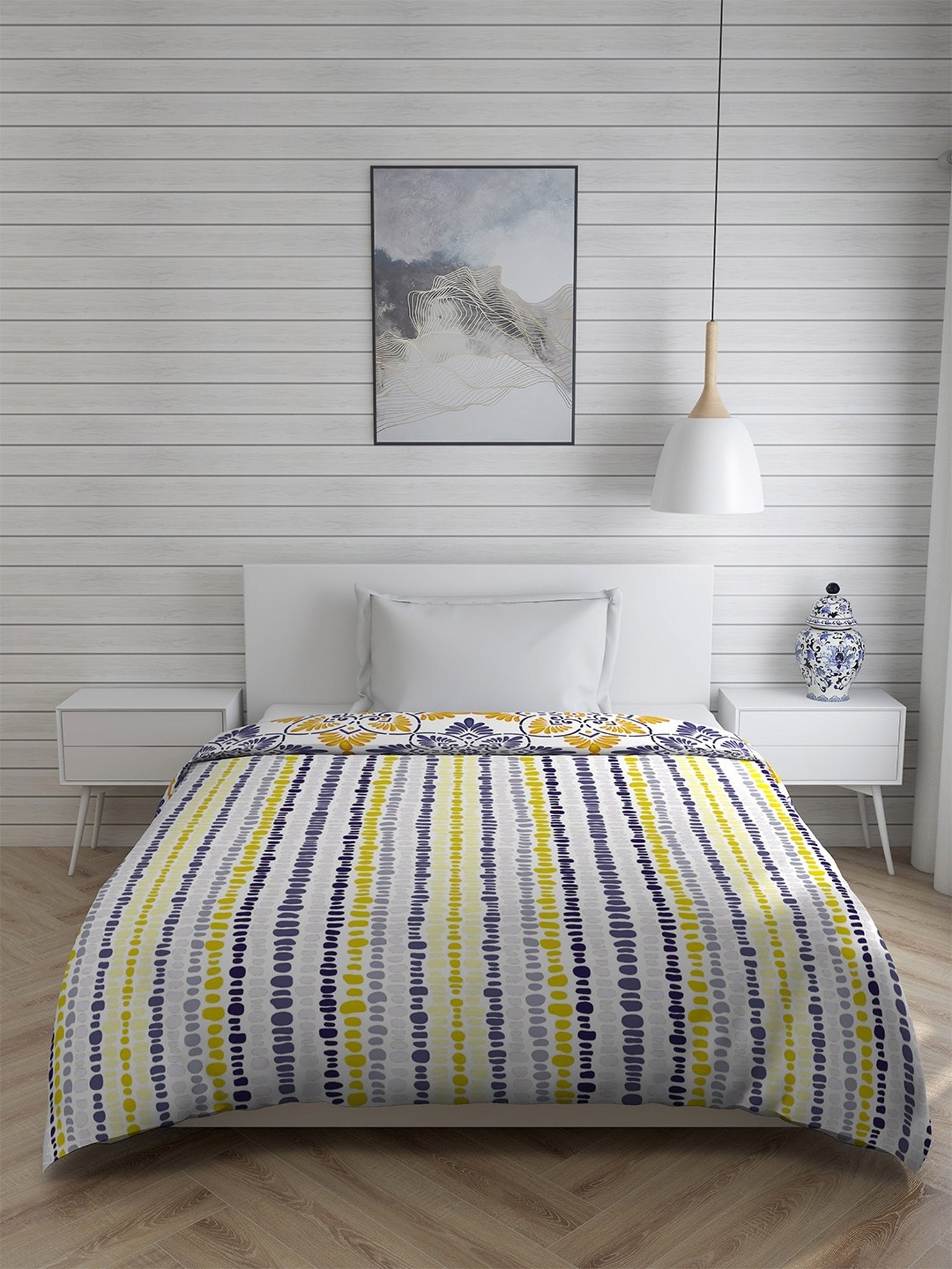 Layers Roma Printed Yellow & Blue 120 TC Cotton Single Comforter