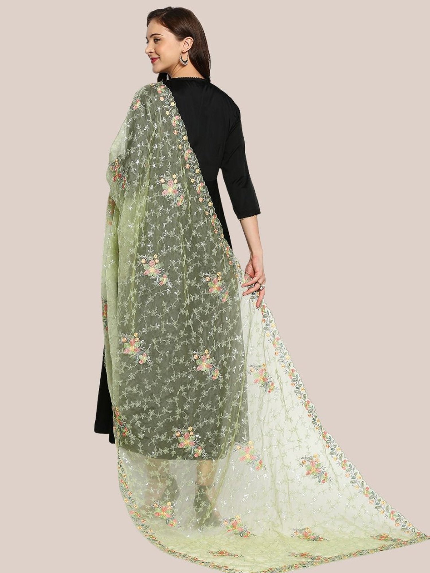 Dupatta Bazaar Pastel Green Embroidered Dupatta