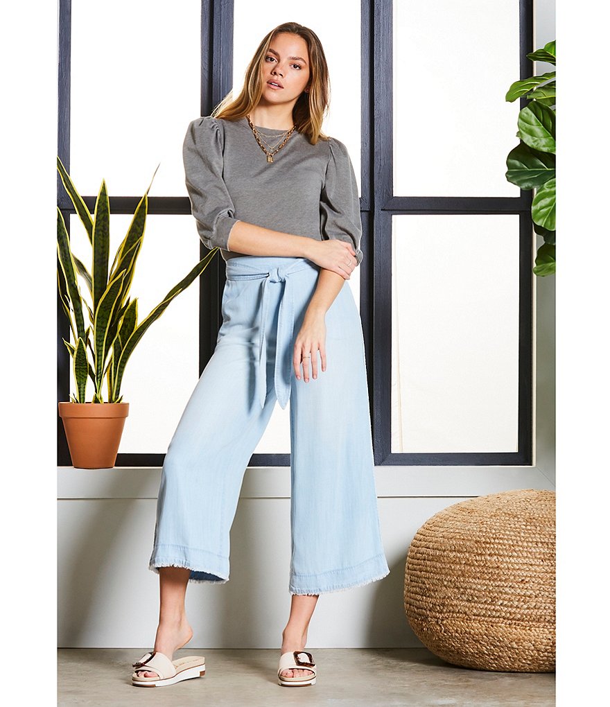 Cloth & Stone Belted High Waisted Wide Crop Pants
