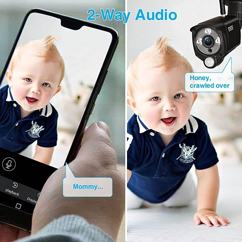 3MP & 2 Way Audio]  Ultra HD Security Camera System Wireless,8CH NVR Recorder with 2TB HDD and 8PCS 3MP Outdoor Bullet Cameras with PIR Sensor,Floodlight,Plug and Play,Easy Installation(Black)