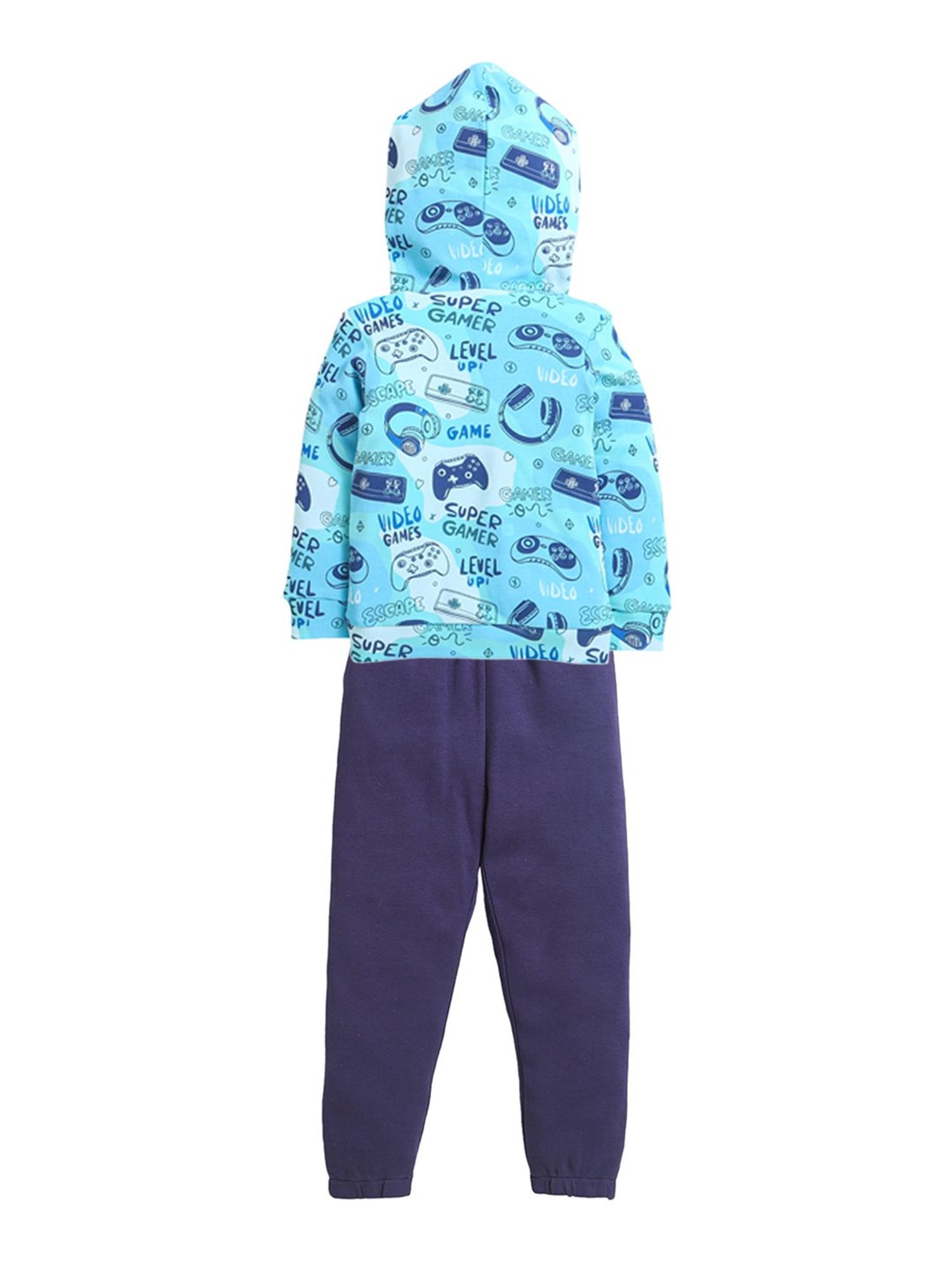 Nino Bambino Kids Blue Printed Full Sleeves T-Shirt with Pants