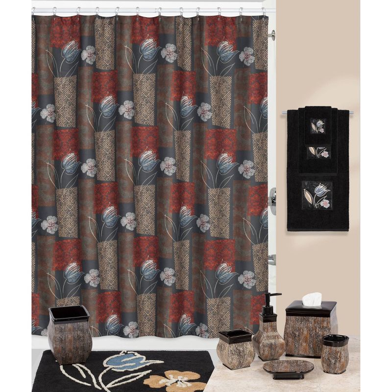 Borneo Floral Textured Shower Curtain Brown/Red - Creative Bath