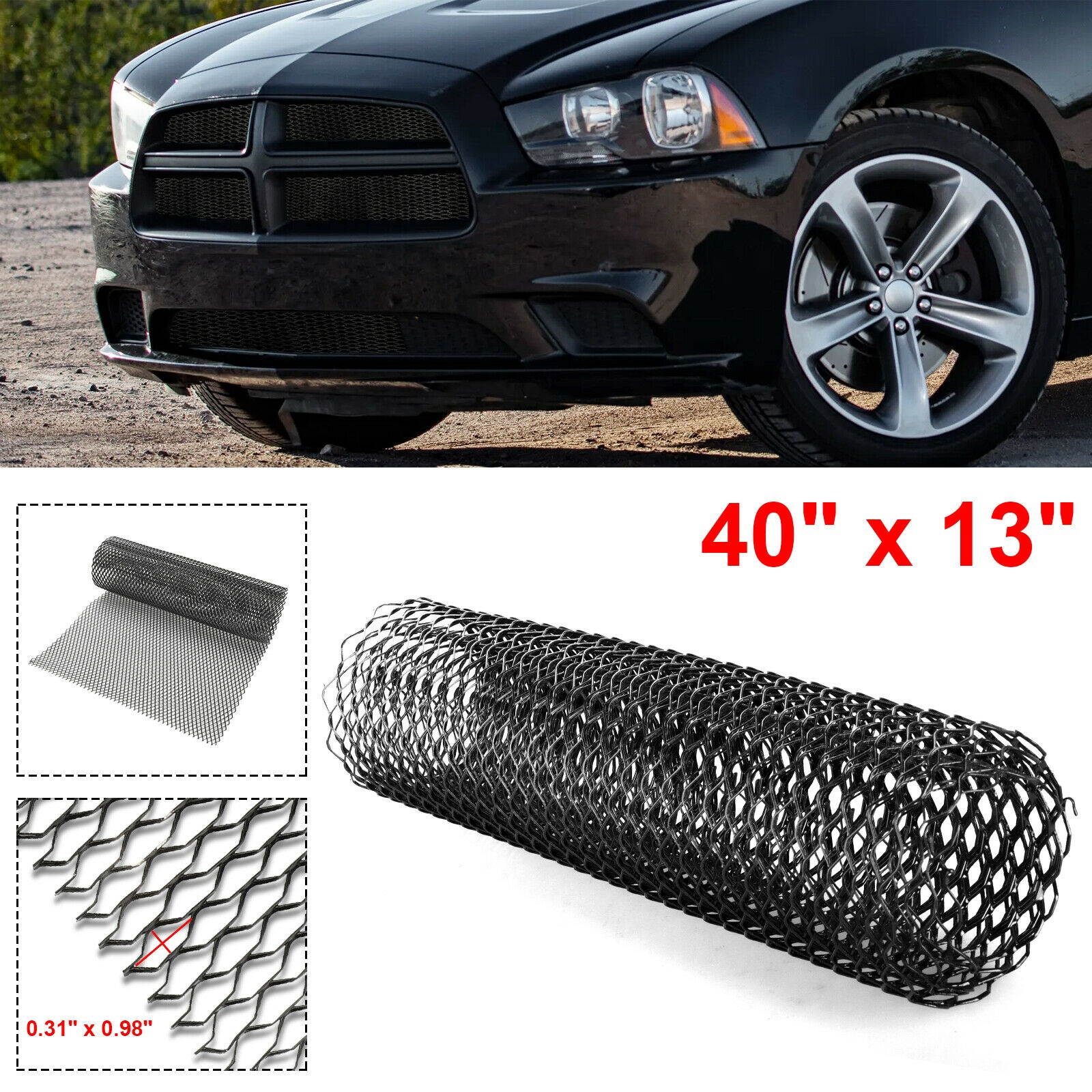 40''x13'' Car Front Aluminum Mesh Grille Bumper Fender Hood Vent Grill Net Black