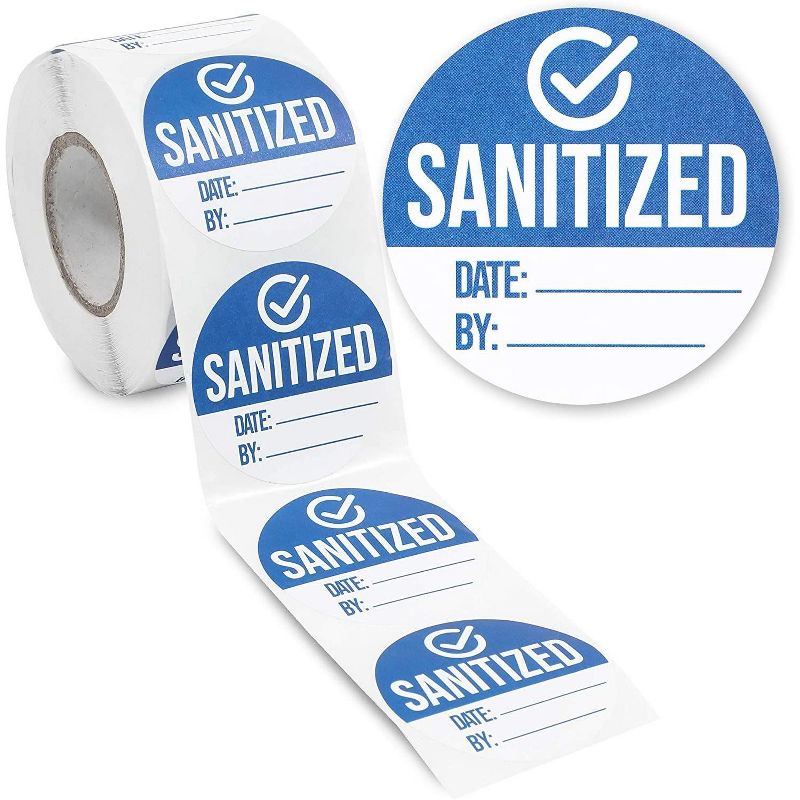 Stockroom Plus 500 Pieces Removable Sanitized Stickers Workplace Safety Labels 2-Inch