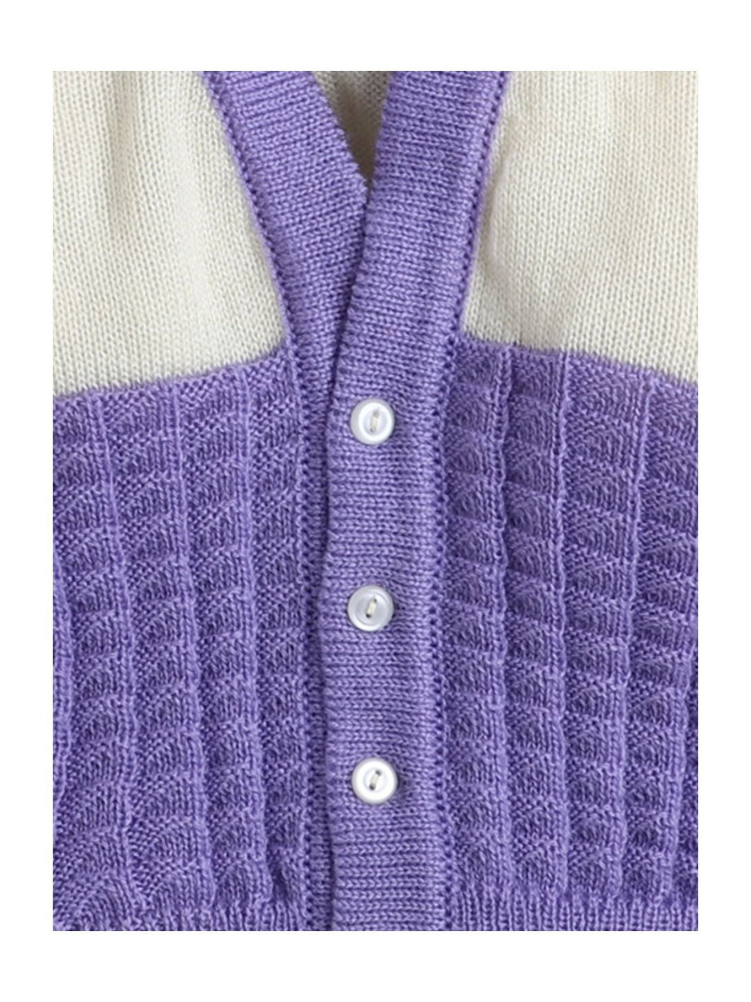 Little Angels Kids Purple & Cream Textured Pattern Full Sleeves Sweater Set