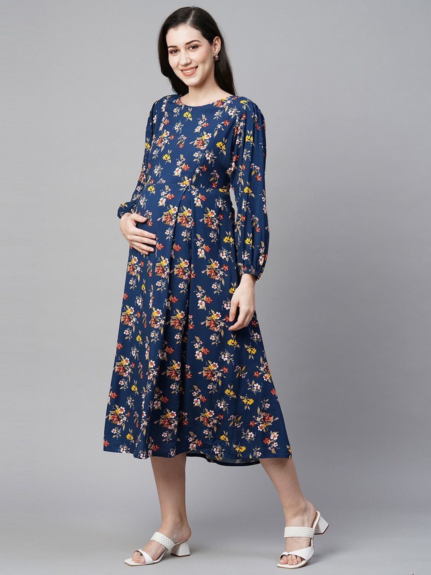 MomToBe Blue Printed Maternity Dress