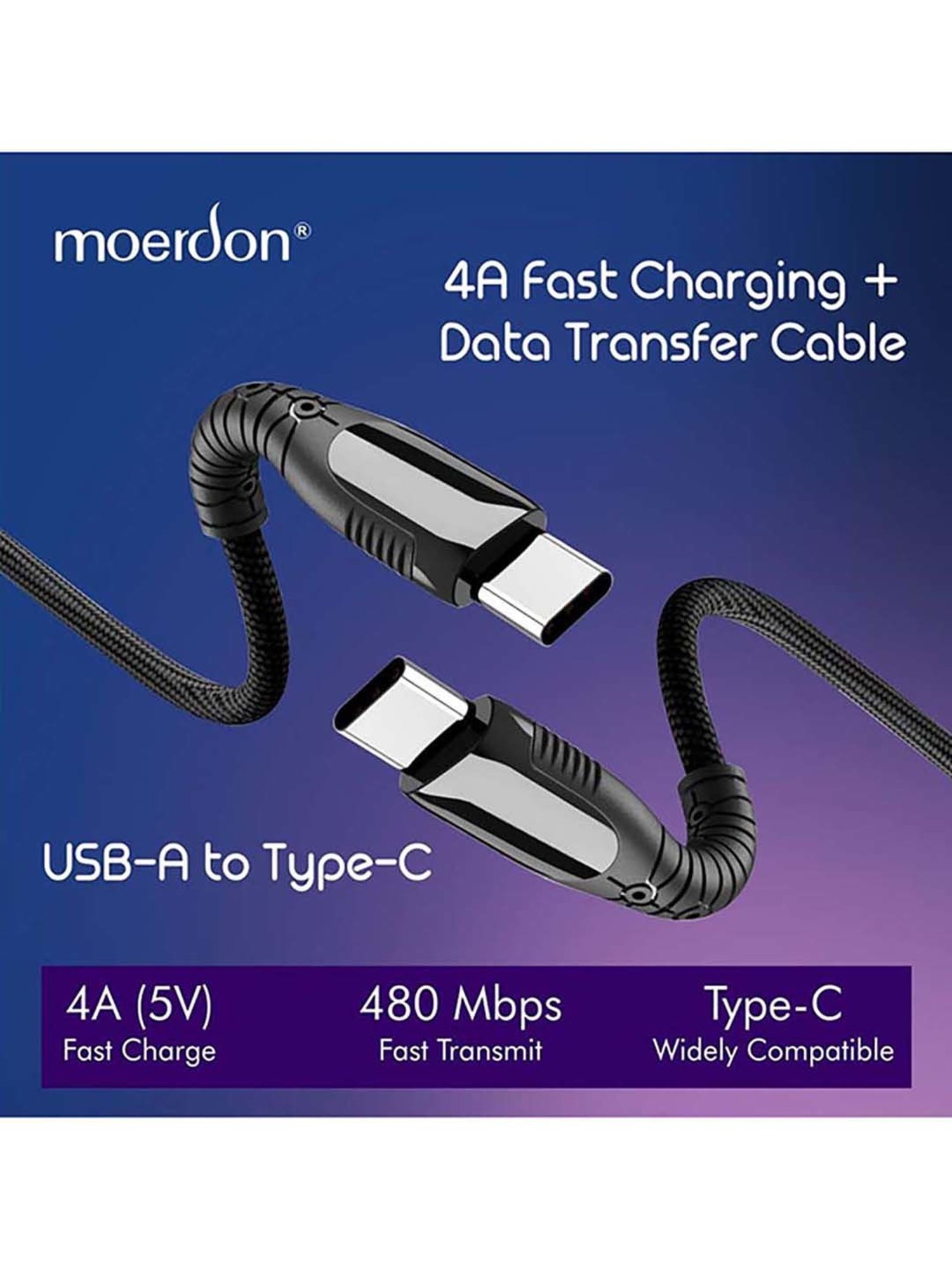 Moerdon SCB138 Fast Charging Data transfer Cable with LED indicator (Black)