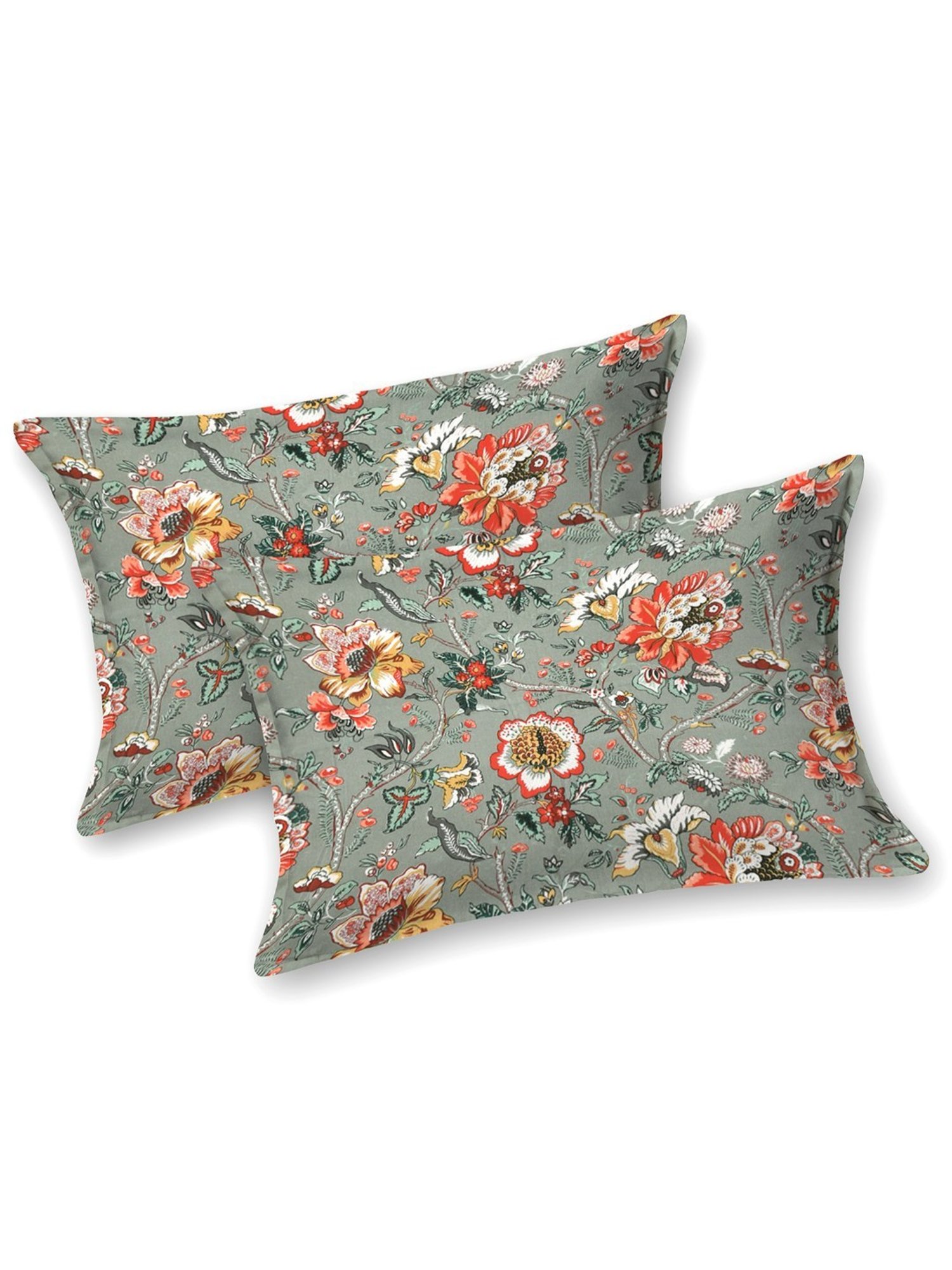 BELLA CASA Printed Green 220 TC Cotton King Bedsheet with 2 Pillow Covers