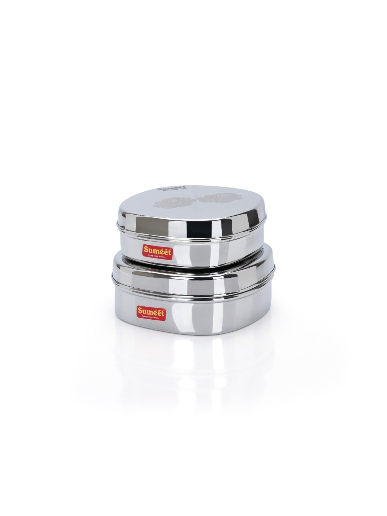 Sumeet S.S Square Storage containers box/Dabba for Kitchen,Set of 2Pc, 350ml & 600ml, 12cm & 13.5cm