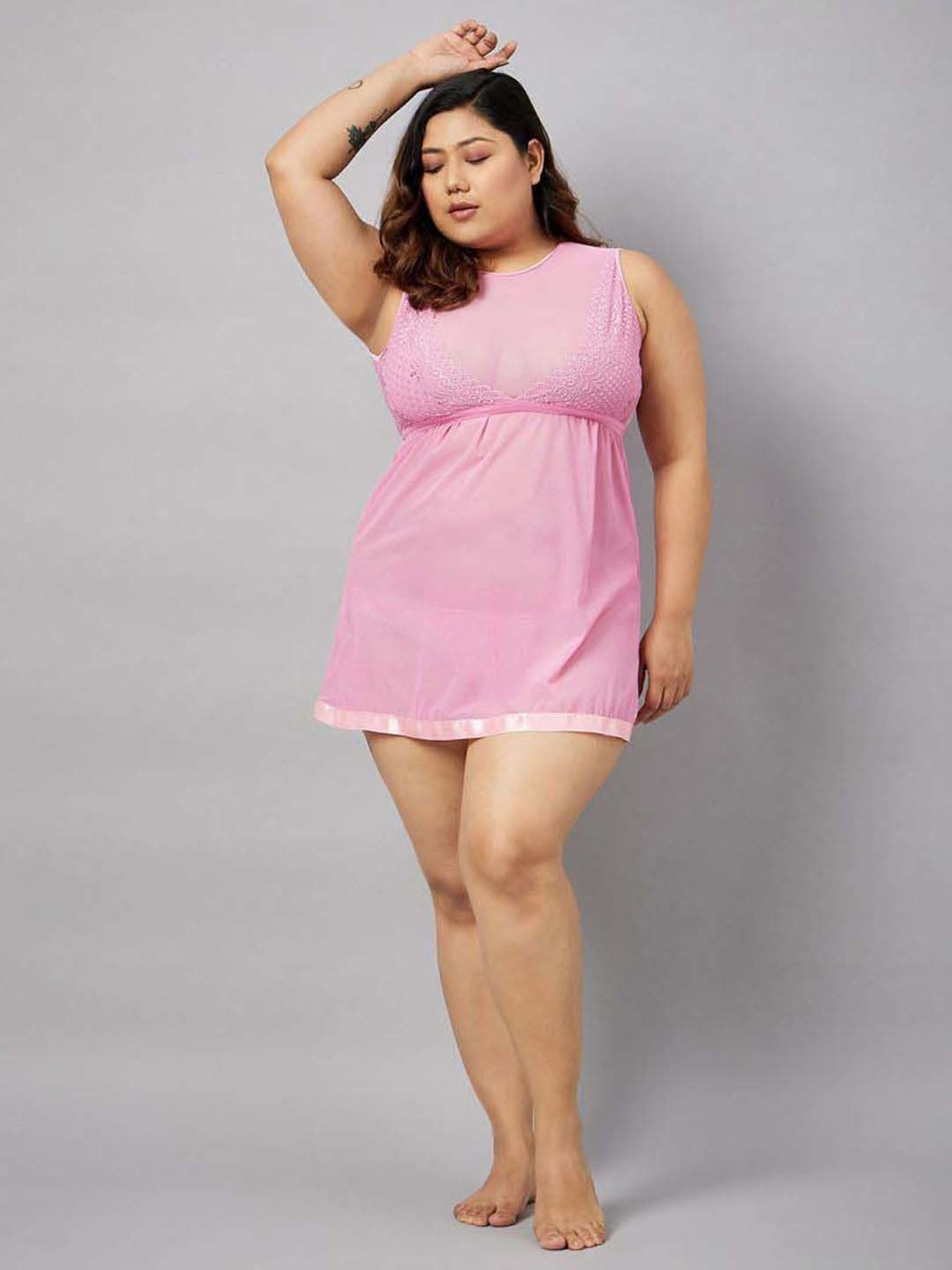 Secrets By ZeroKaata Navy & Pink Lace Work Babydoll with Panty - Pack Of 2