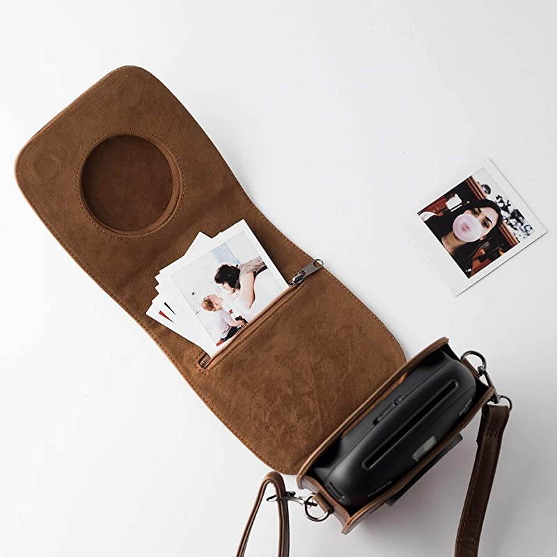 for Fujifilm Instax Square SQ20 Instant Film Camera, Classic Vintage Premium Vegan Leather Bag Cover with Adjustable Shoulder Strap to Protect Fuji instax SQ20 Camera by -Brown