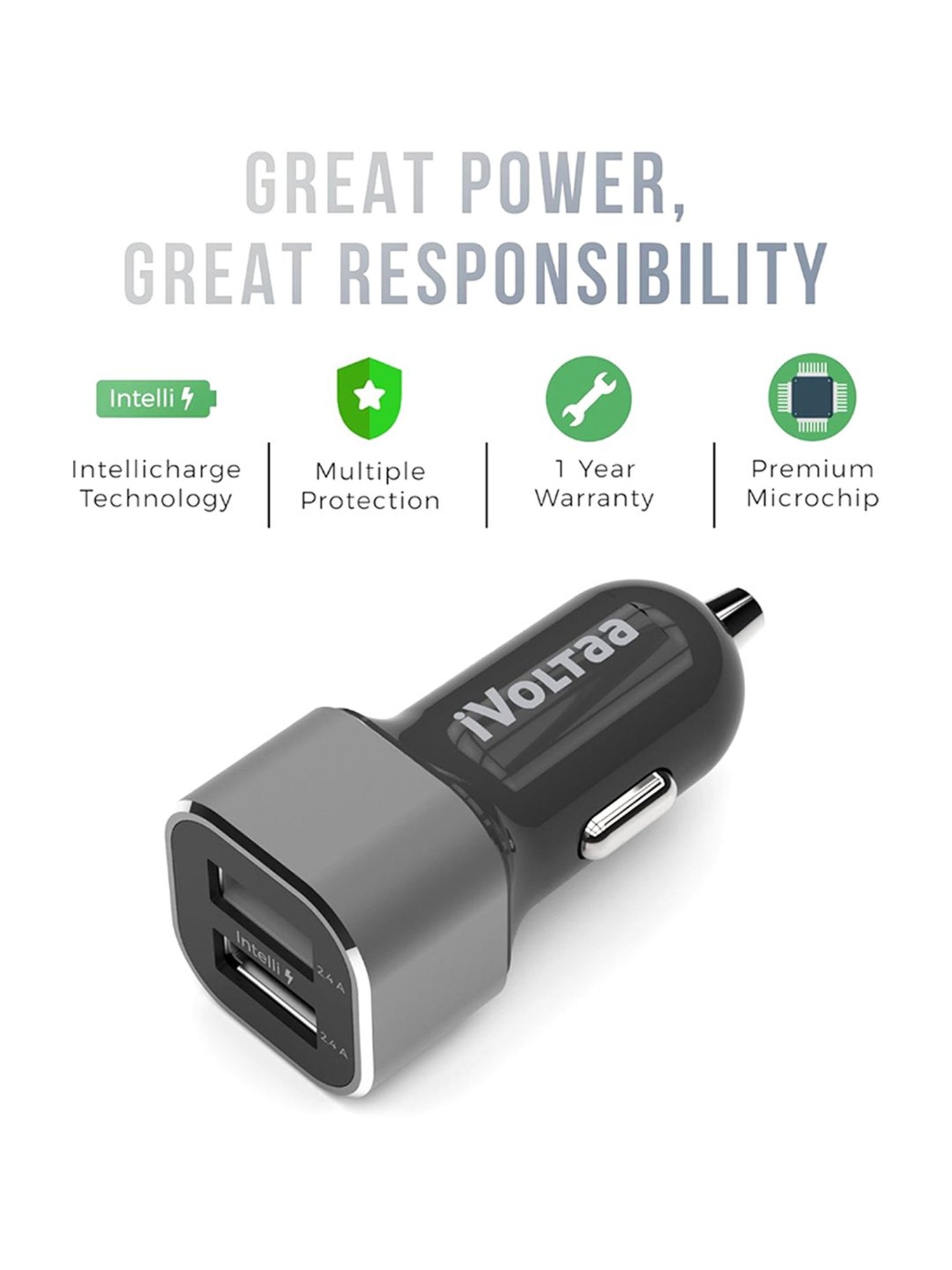 iVoltaa 4.8 Amp Turbo Car Charger (Black)