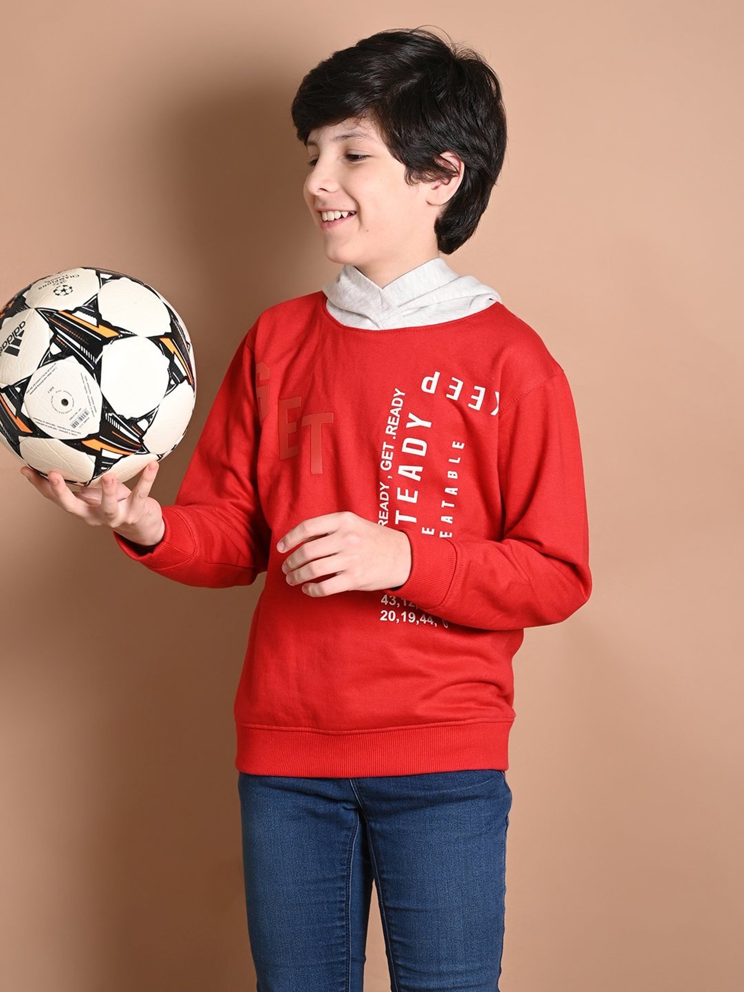 LilPicks Kids Red & Off-White Printed Full Sleeves Sweatshirt