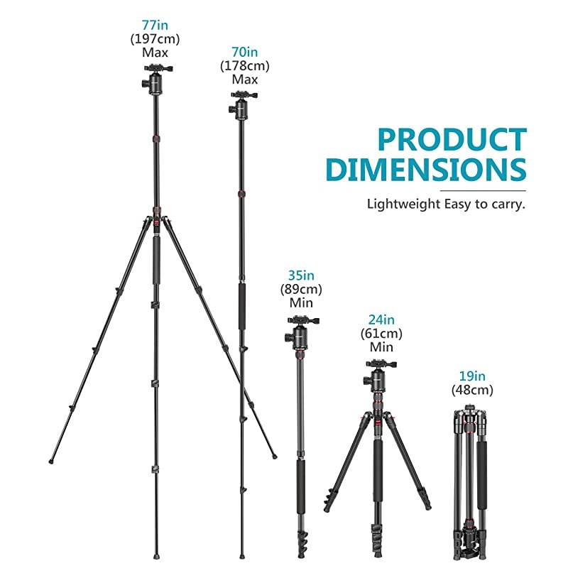 77Inch Tripod Camera Tripod for DSLR 2in1 Compact Aluminum Tripod Monopod with 360 Degree Ball Head 2 Center Axis QR Plate and 8 Kilograms Load for Travel and Work Carry Bag Included