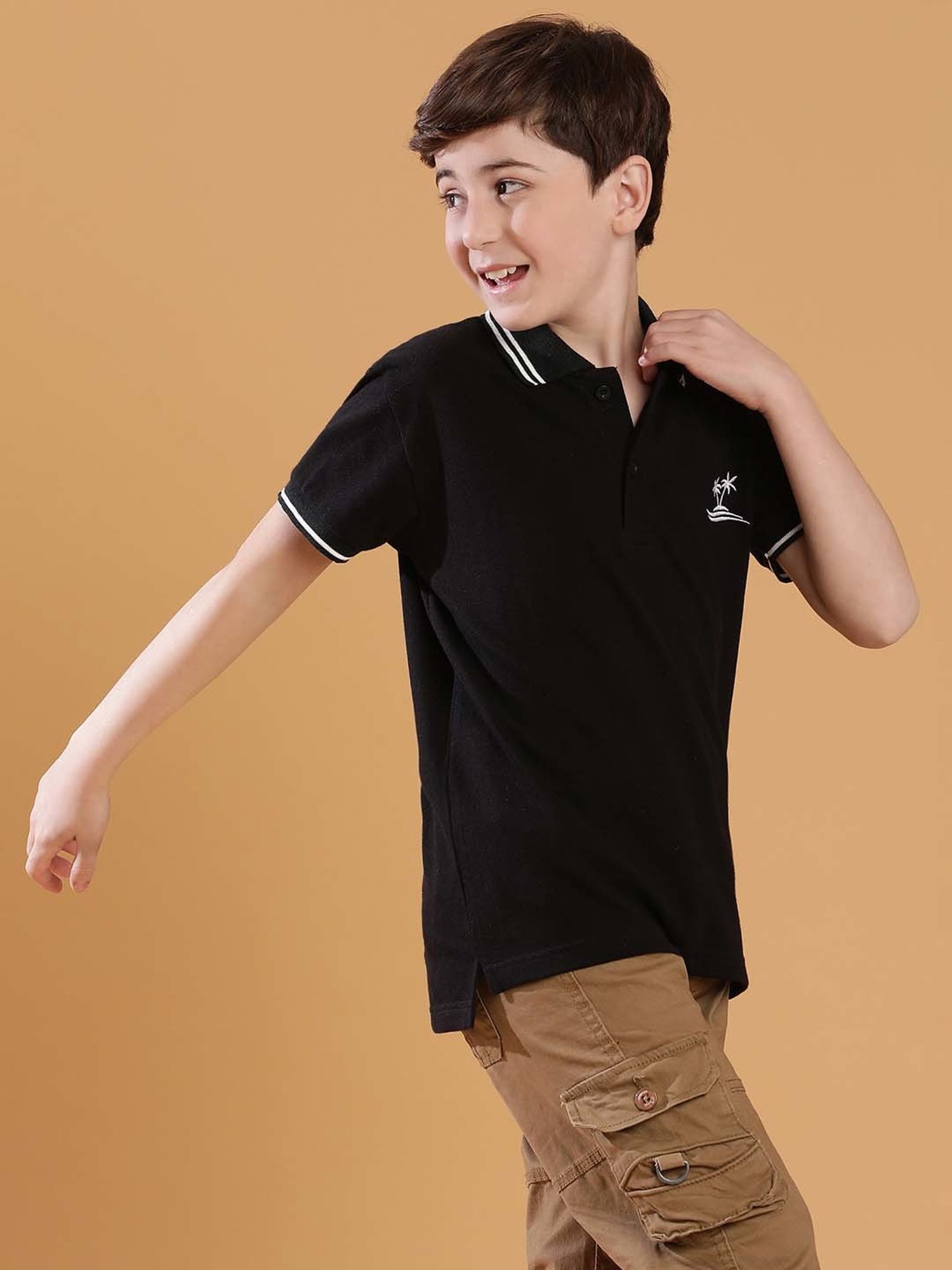Lil Tomatoes Kids Black Embroidered Polo T-Shirt