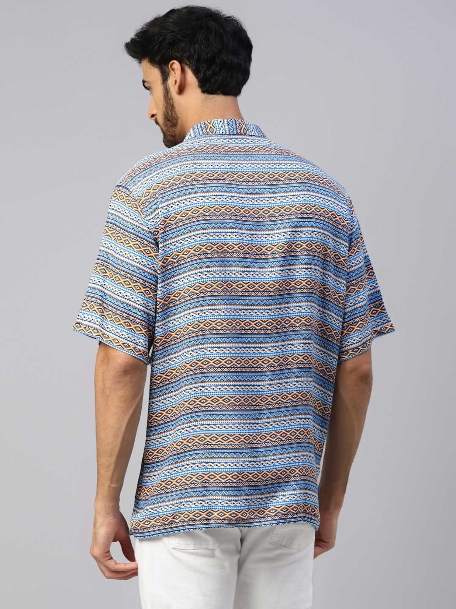 Don Vino Blue Regular Fit Printed Shirt