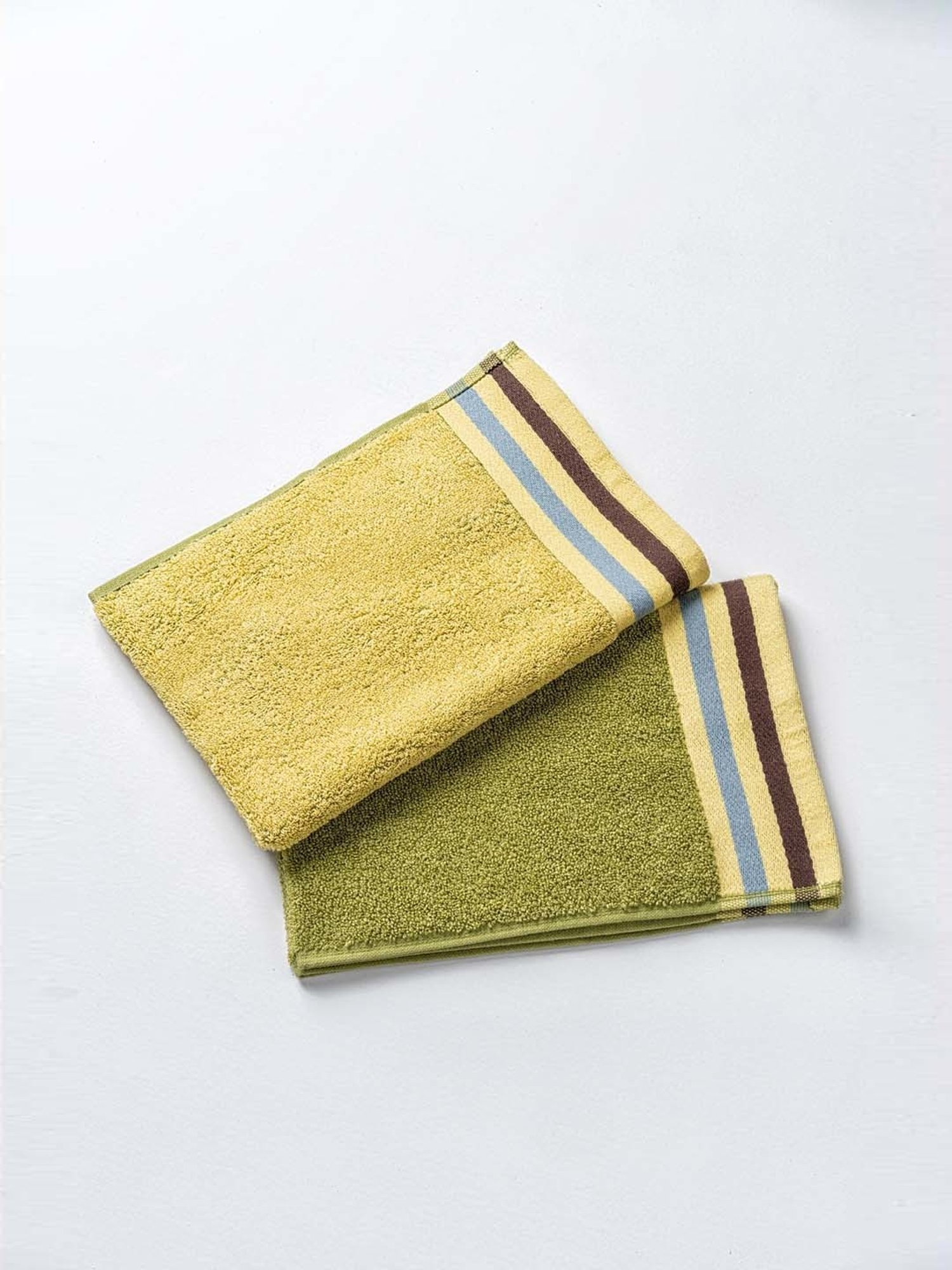DDECOR Live beautiful Green & Yellow Cotton 500 GSM Hand Towels - Set of 2