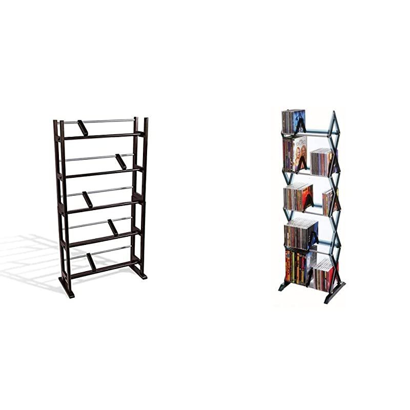 Element Media Storage Rack Holds Up to 230 Cds or 150 DVDs PN35535601 in Espresso amp Mitsu 5Tier Media Rack 130 CD or 90 DVDBluRayGames in Clear Smoke Finish PN64835195