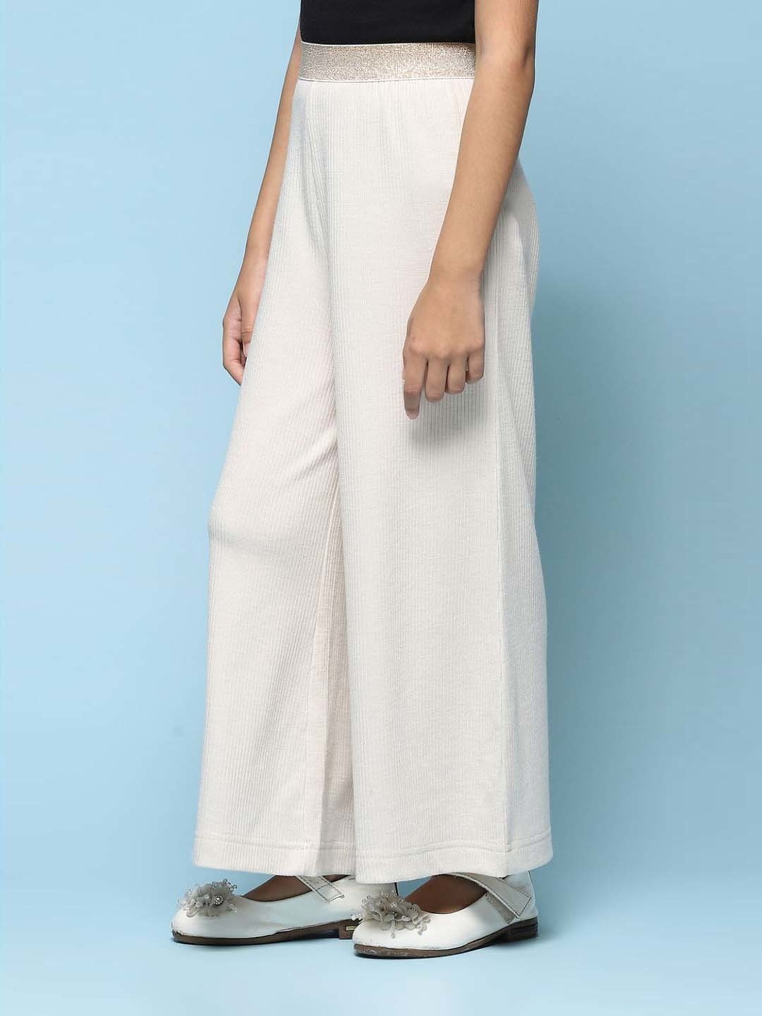 BIBA Girls Kids White Cotton Regular Fit Palazzo