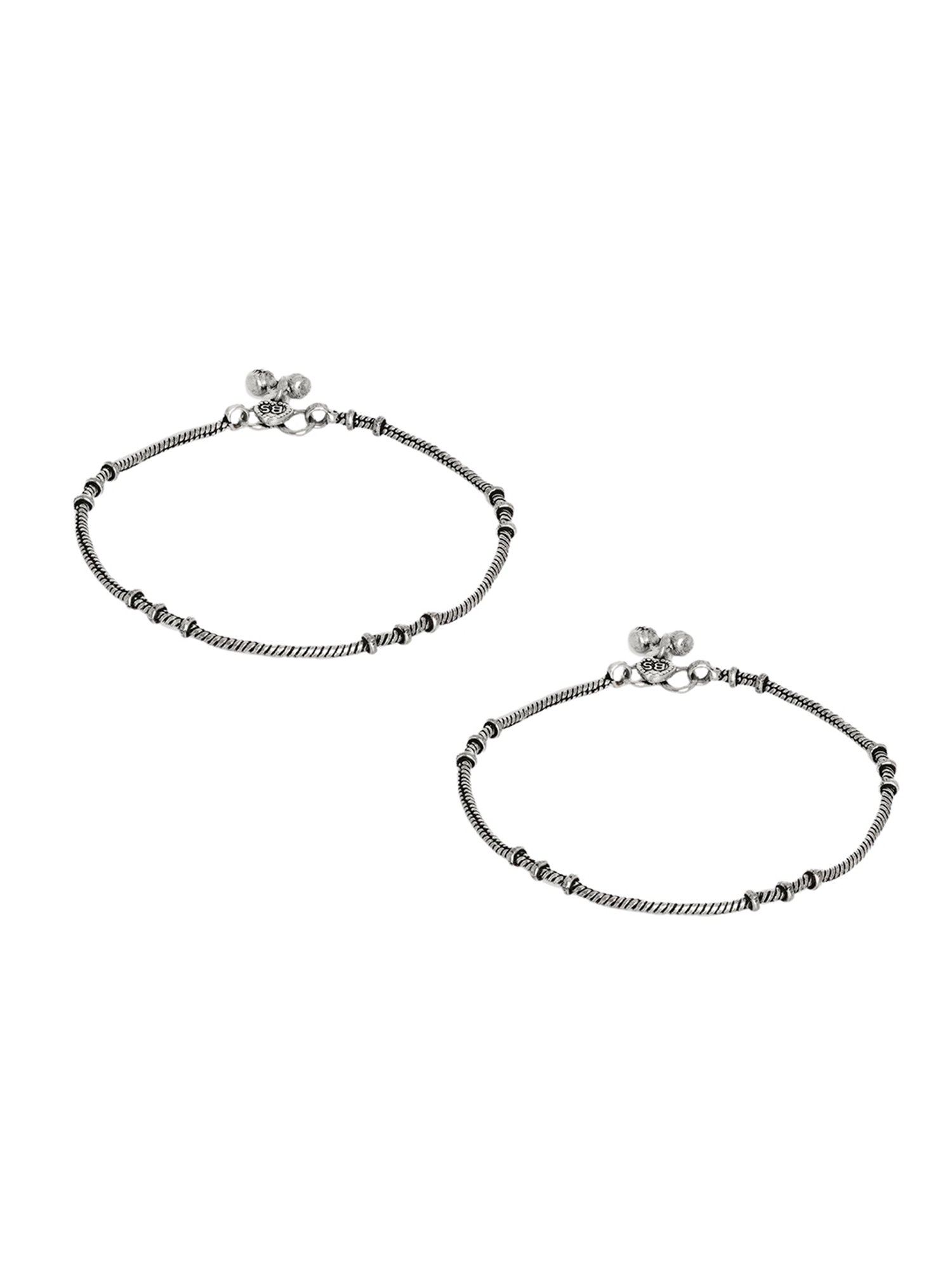 Teejh Ethnic Viranshu Silver Oxidized Anklets for Women